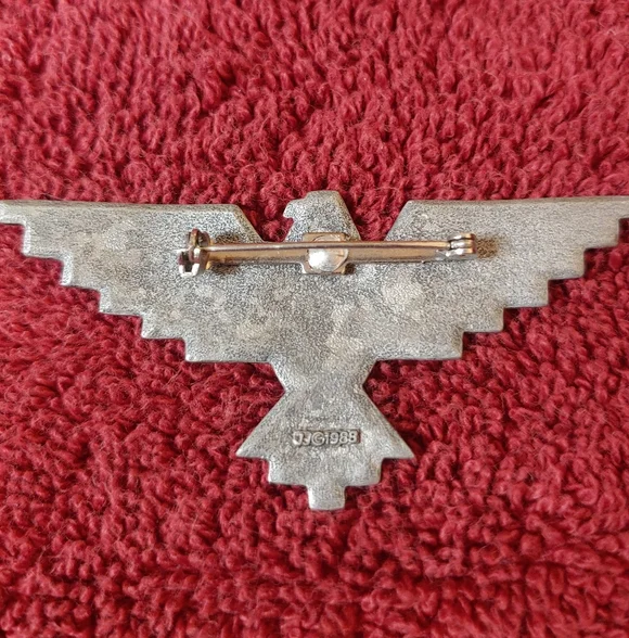Silver-Tone Thunderbird Bird Accent with Turquoise Stone Pin - Picture 2 of 5